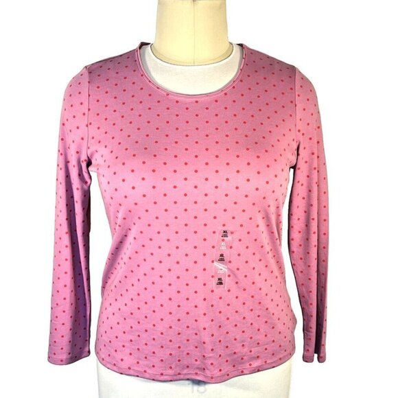 Style & Co. Tops - Style & Co Long Sleeve Tee Shirt Women's XL Dusty Pink Red Polka Dots Scoop Neck